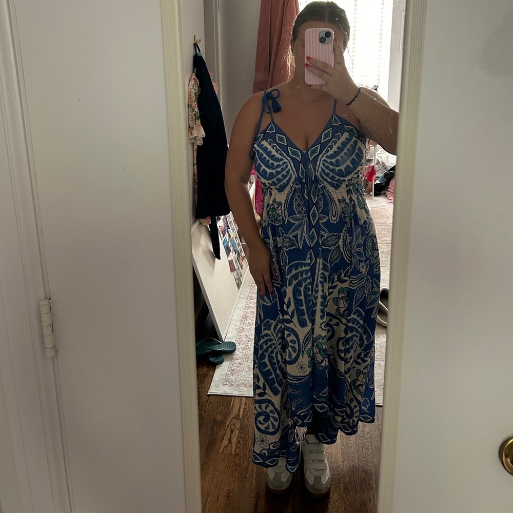Vici Teal and Blue Tropical Patterned Dress/Coverup